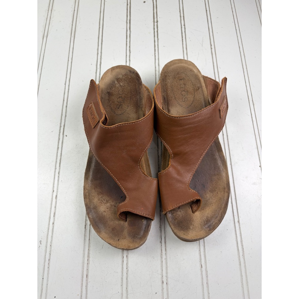 Taos Trulie Leather Slide Brown Toe Loop Cork Wedge Sandals Women's Size 9-9.5 - Picture 3 of 10